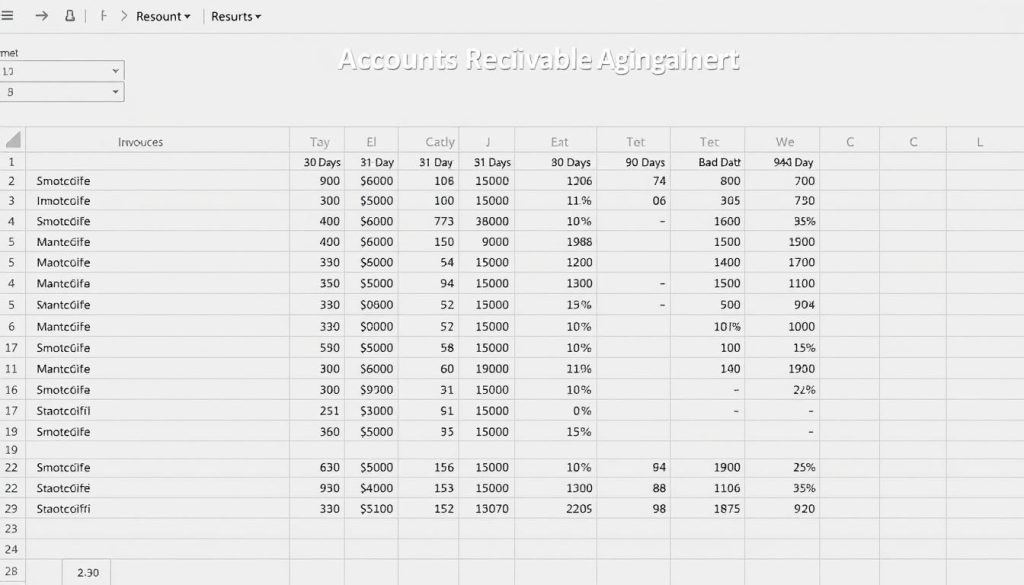 Accounts receivable aging report showing bad debt reserves calculation