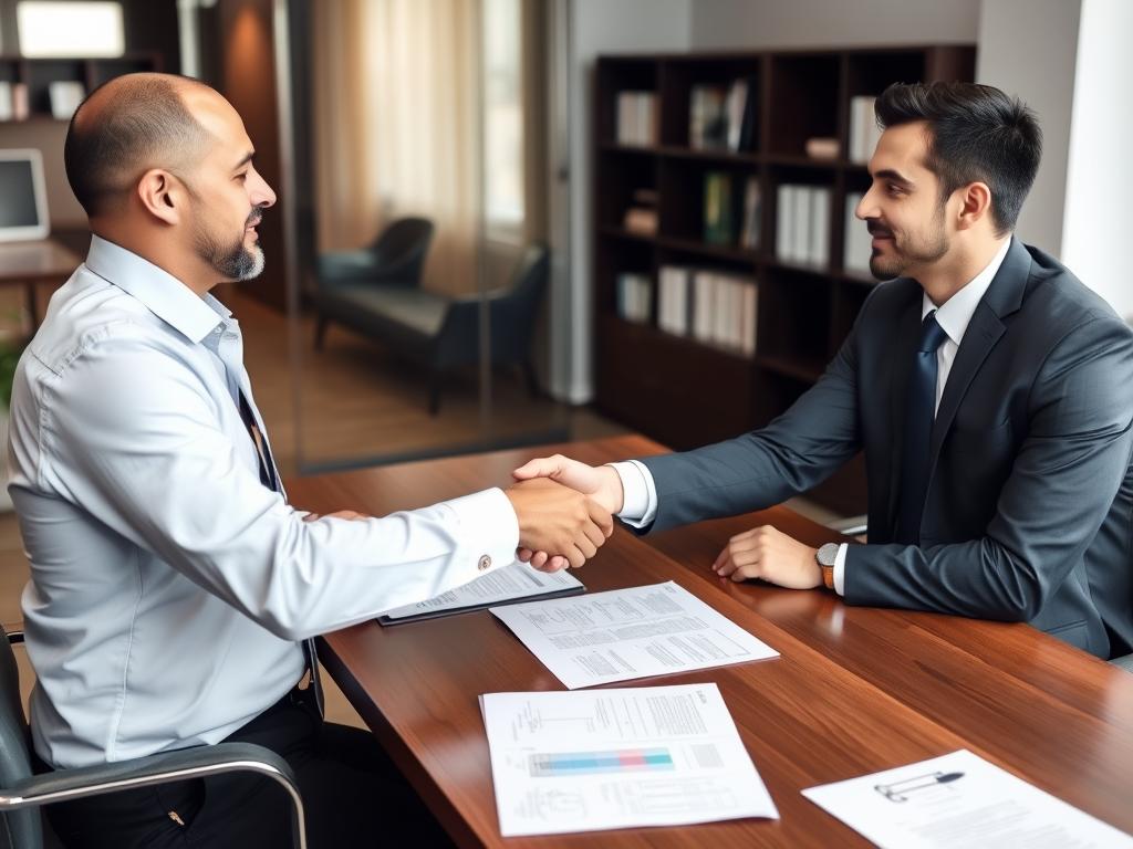 Attorney meeting with client to discuss debt collection strategy