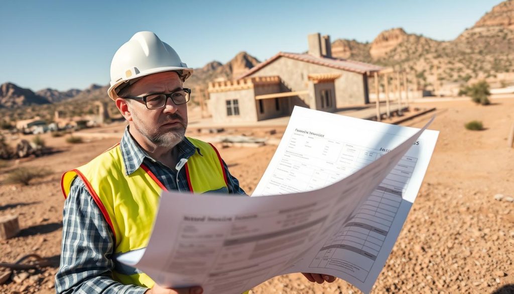 Construction contractor reviewing unpaid invoices in Arizona