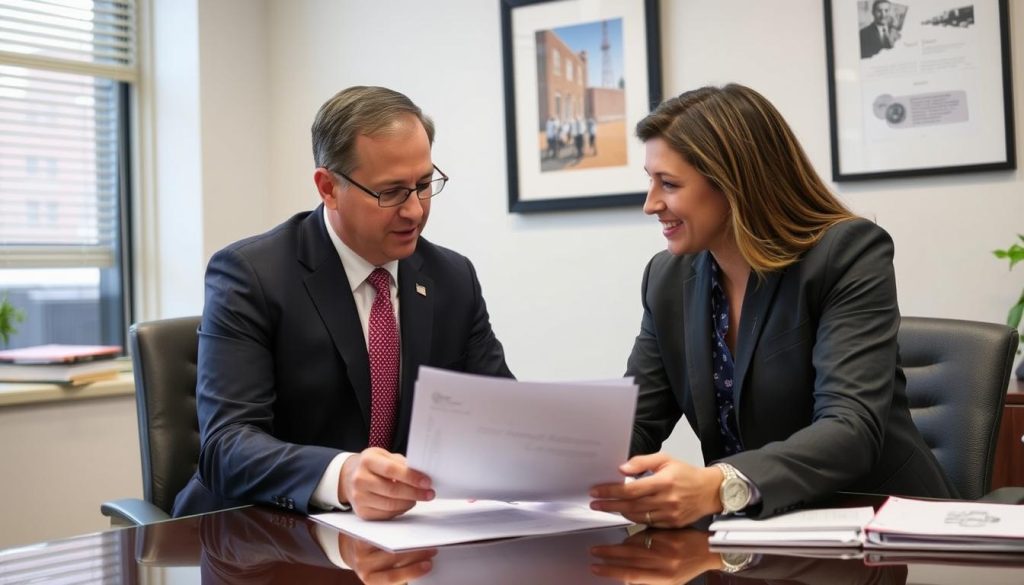 Paul Boyce consulting with Georgia business client about commercial debt collection