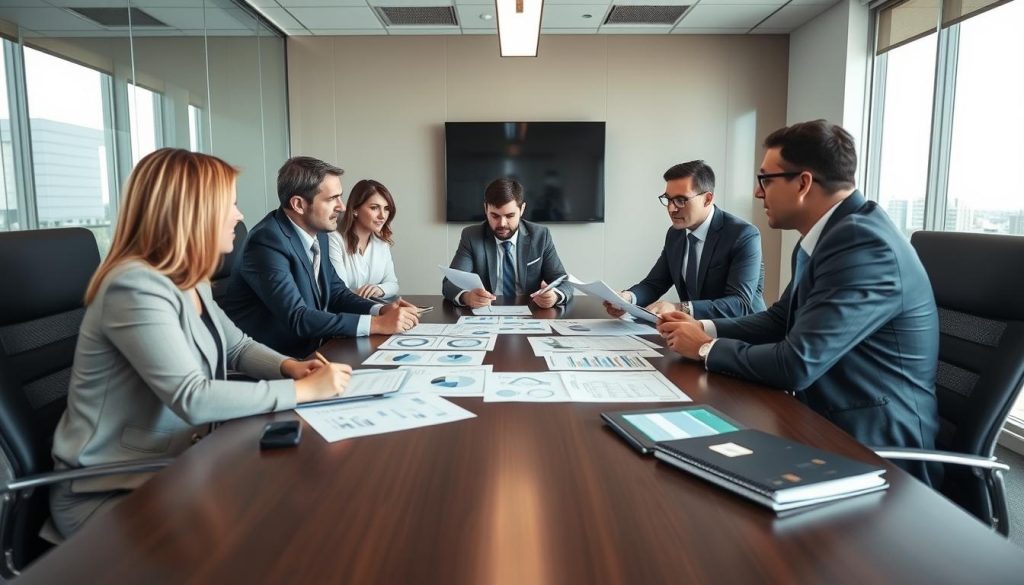 Strategic debt recovery planning session at Credit Enforcer offices